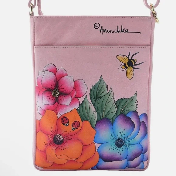 ANUSCHKA RFID Top Zip Travel Crossbody PARADISE FOUND PINK NWT! - Picture 3 of 16
